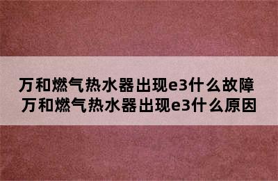 万和燃气热水器出现e3什么故障 万和燃气热水器出现e3什么原因